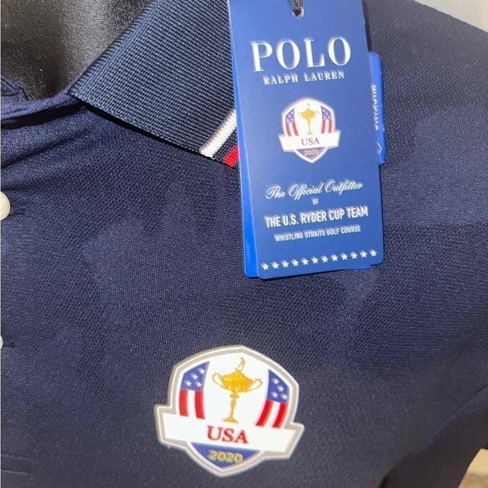 RLX Ralph Lauren Polo Shirt USA 2020 United We Stand Ryder Cup Golf Blue Camo